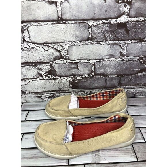 Crocs Melbourne II Khaki Canvas Slip on Loafers Boat Shoes Women’s Sz 6M US/36EU - Picture 16 of 16